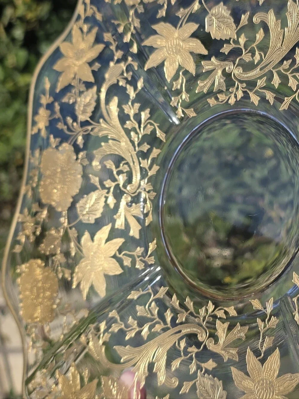 Vintage 1930s Cambridge Glass Wildflower Gold Encrusted 2-Handled Platter